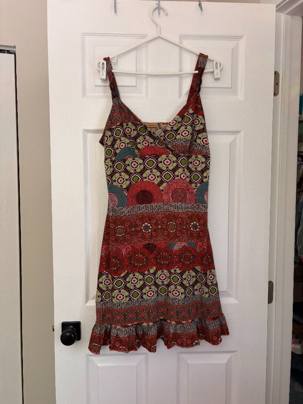 Boho Printed Sundress | Multicolour Sleeveless Summer Ruffle Hem Dress (Large)